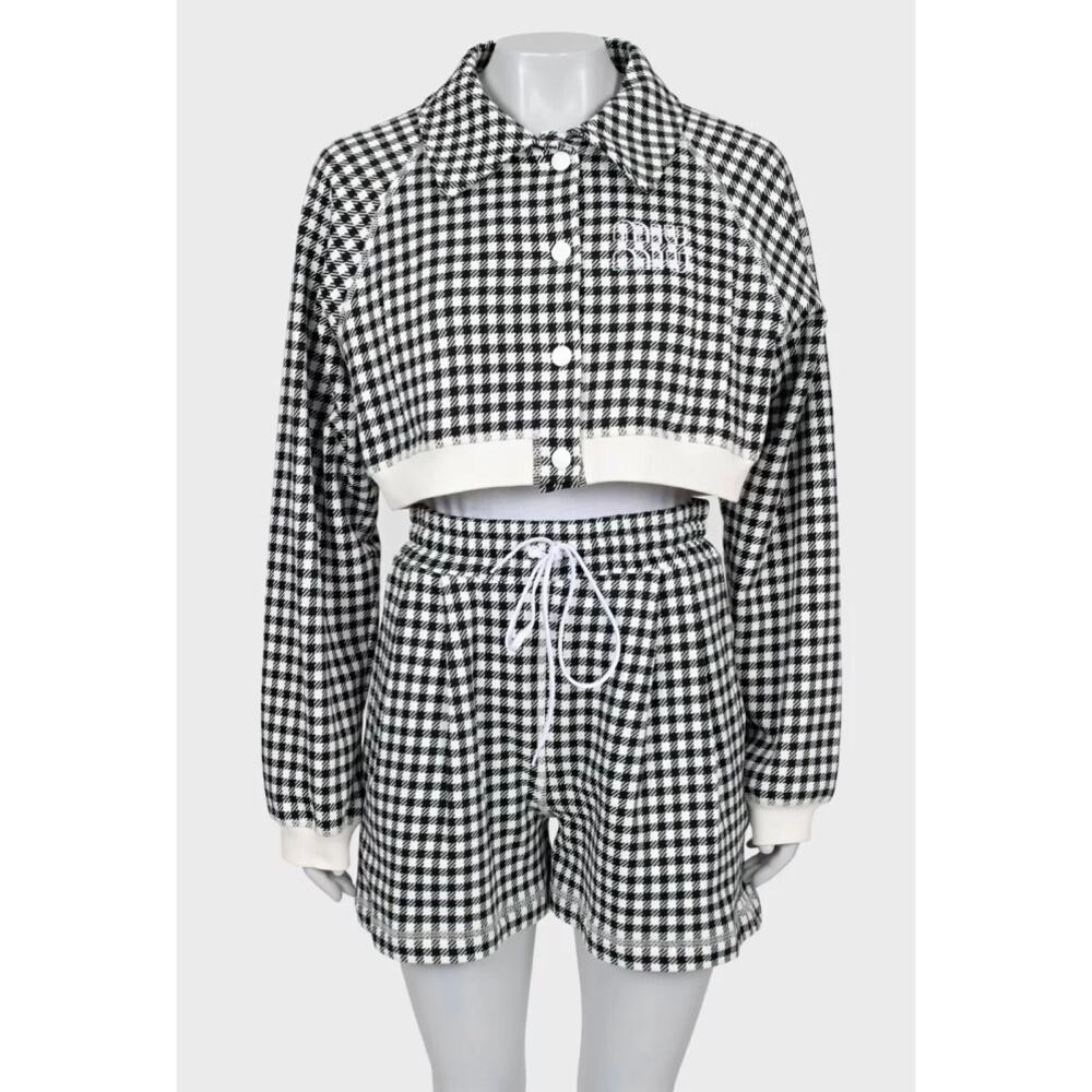 Miu Miu Houndstooth Cotton Suit with Shorts - Size S